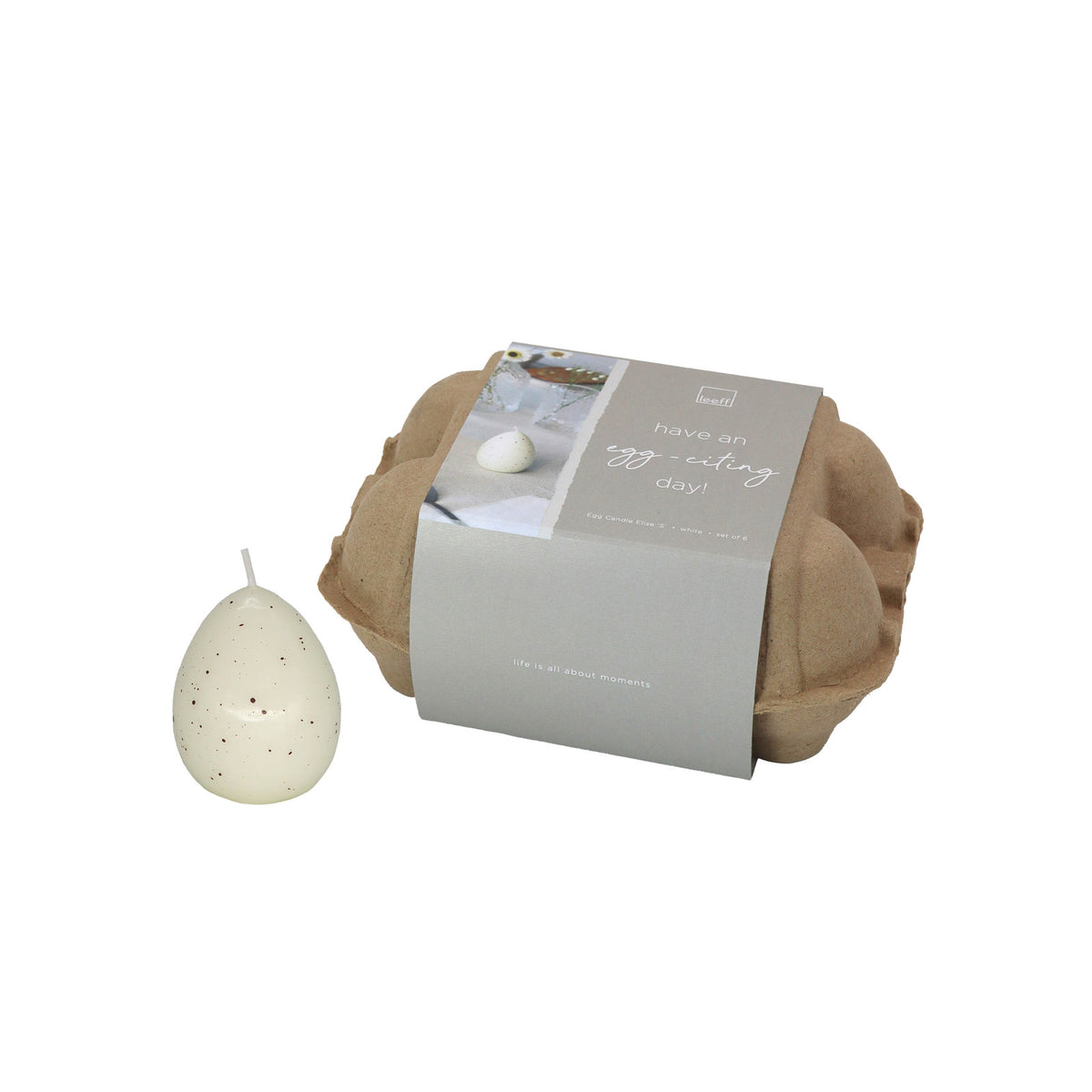 Leeff Egg Candle Elise S white, set of 6 - Have an Egg-citing day!